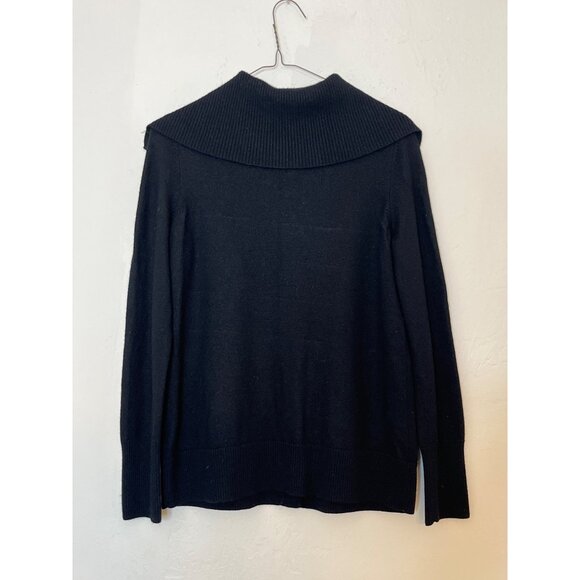 Talbots Extra Fine Merino Wool Black Cowl Neck Button Front Cardigan Pockets L - Picture 7 of 7